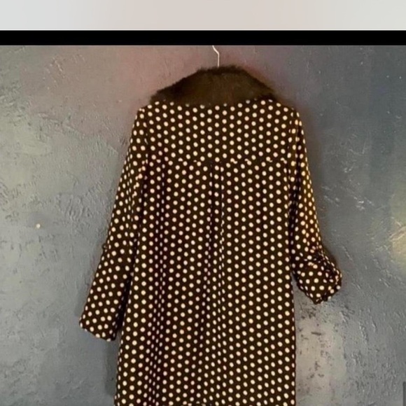 Vintage retro mod vibes polka dot fur collar pea coat L - Picture 4 of 7